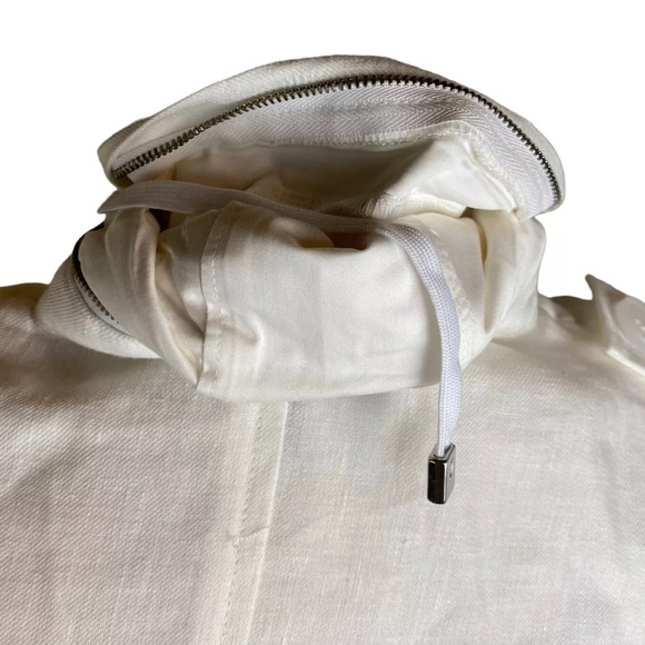 Talbots white Linen full front zipper utility high collar hiddenhoodie jacket 14 - Picture 11 of 13